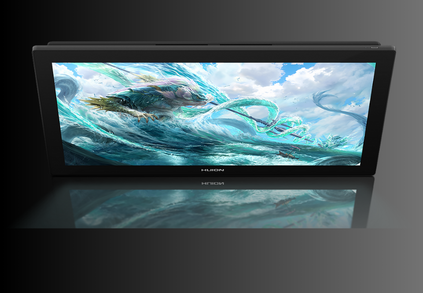 Huion graphics tablet showcasing a sleek, black design with a pen and customizable buttons for digital artistry